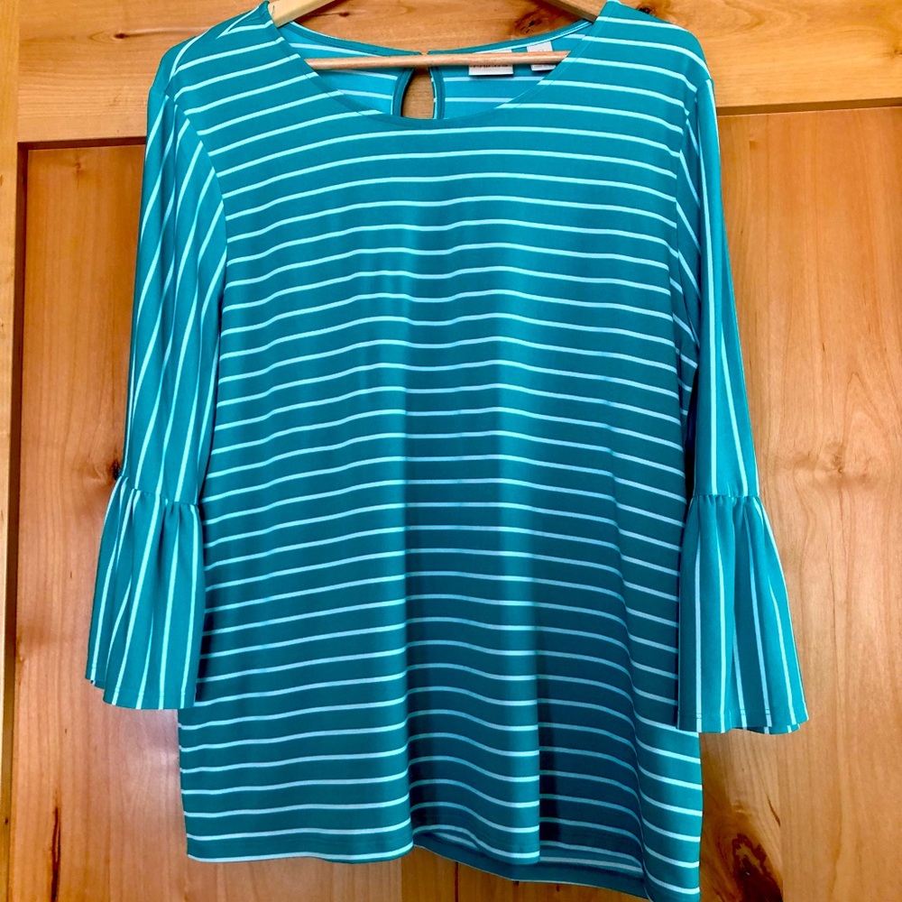 Chico’s green & white striped top